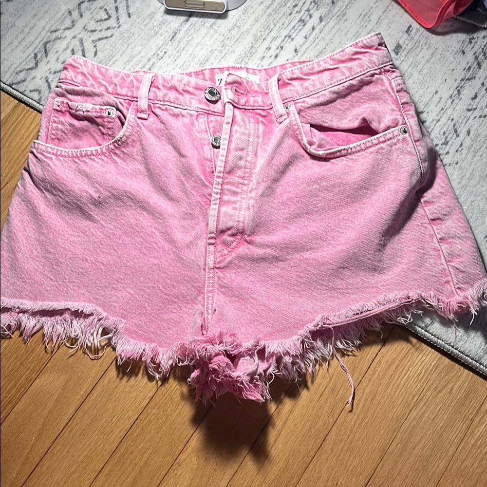 Zara Pink Frayed Jean Shorts